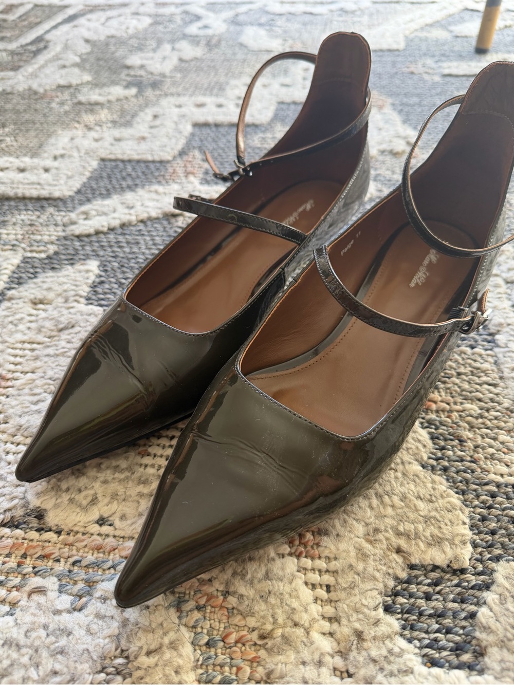 Marc Nolan Pointed Patent Mary Jane Flats in Dark Brown